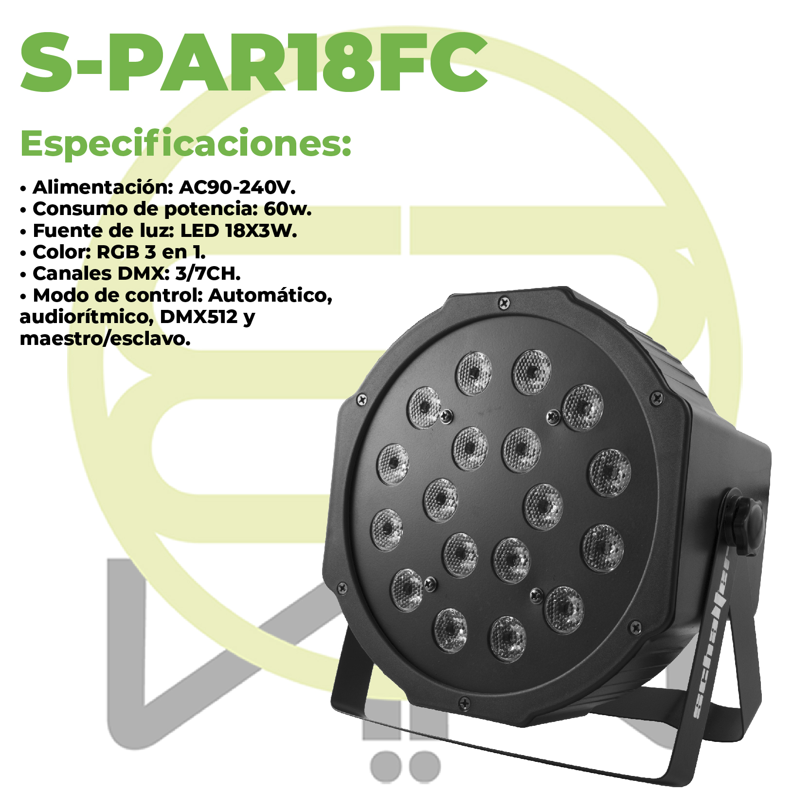 Cañón Reflector Led RGB 18x3w Schalter S-par18fc - Image 3