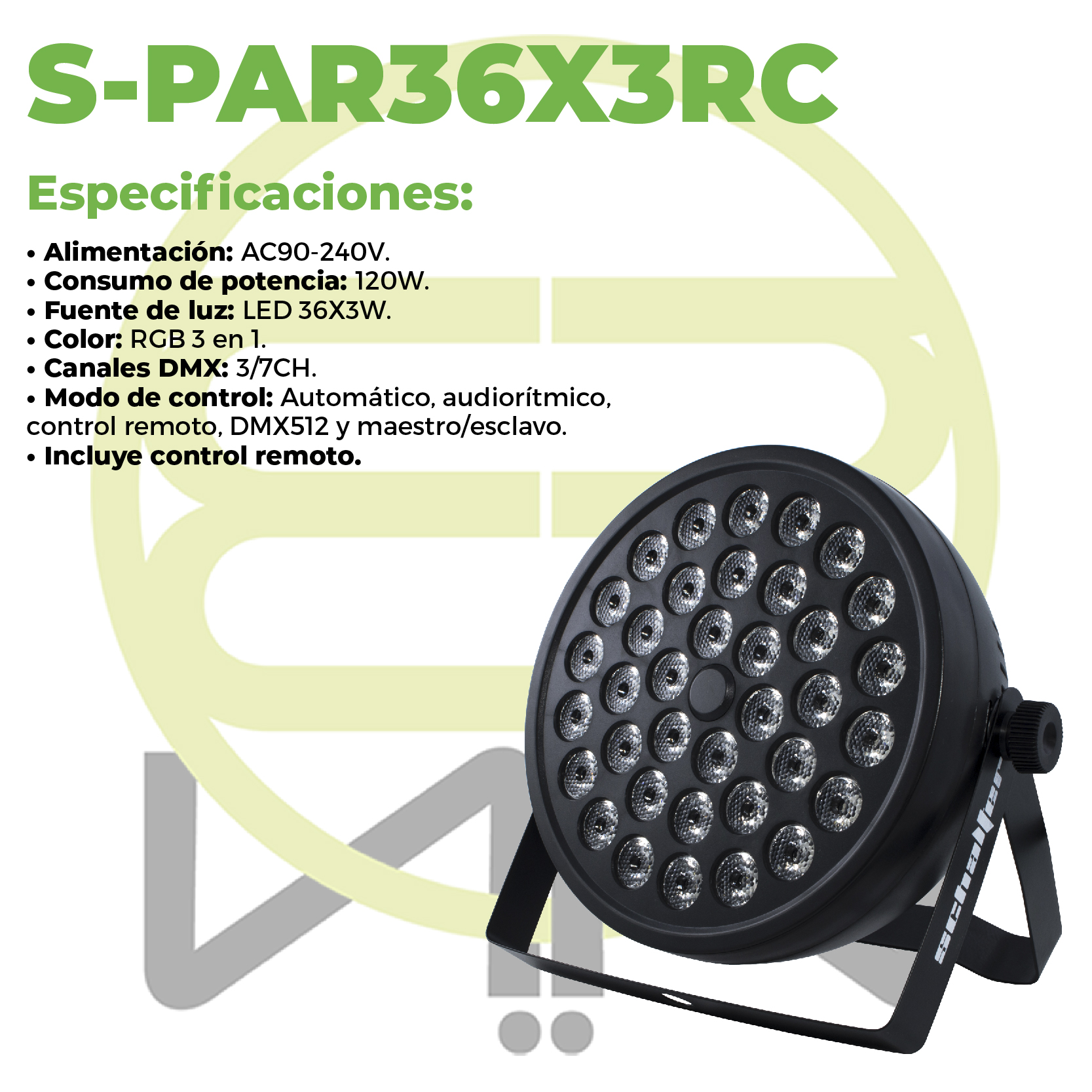 Cañon Led Schalter S-par36x3rc Rgb Full Color C/ Control Remoto - Image 2